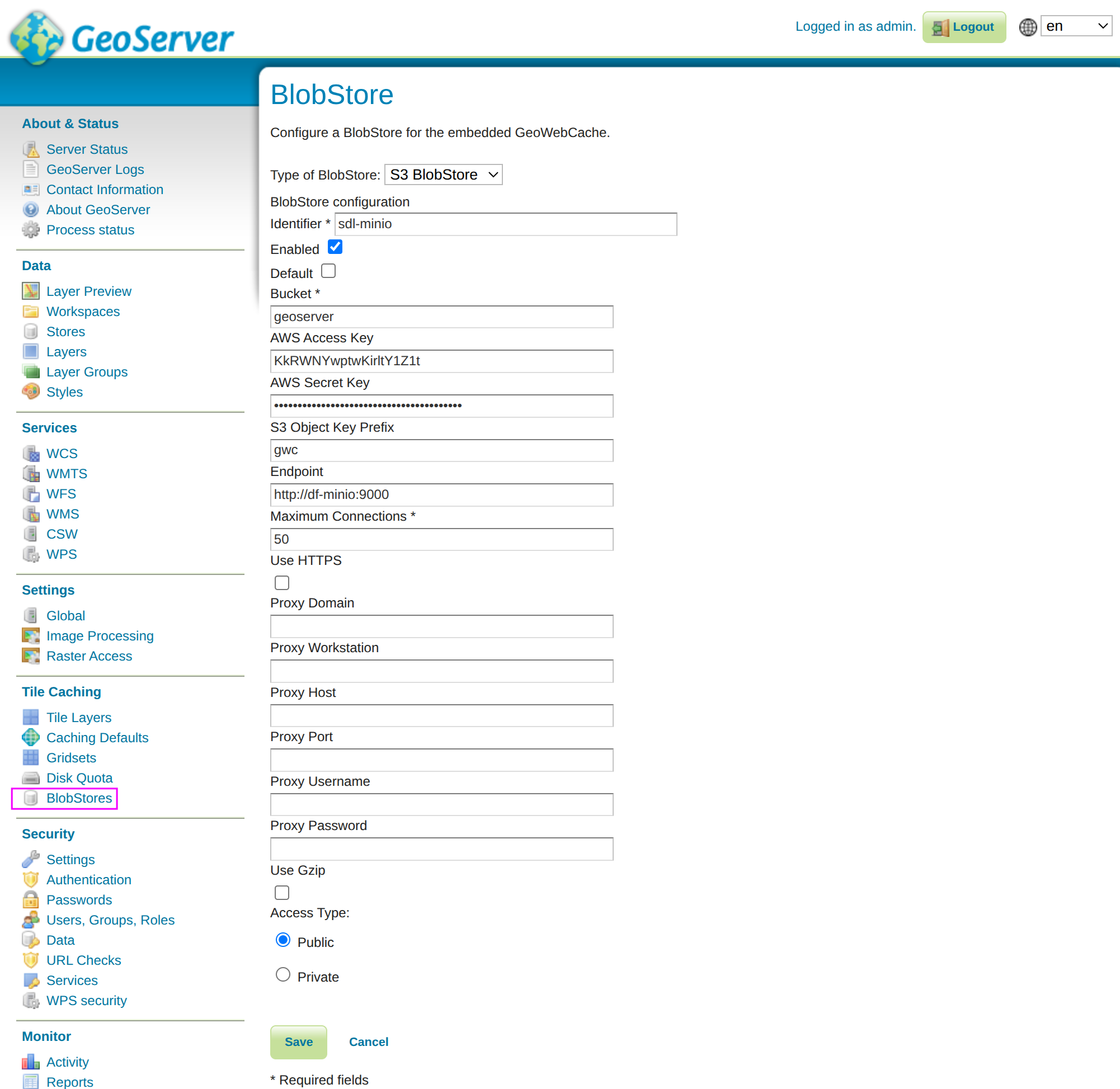 S3 BlobStore Configuration