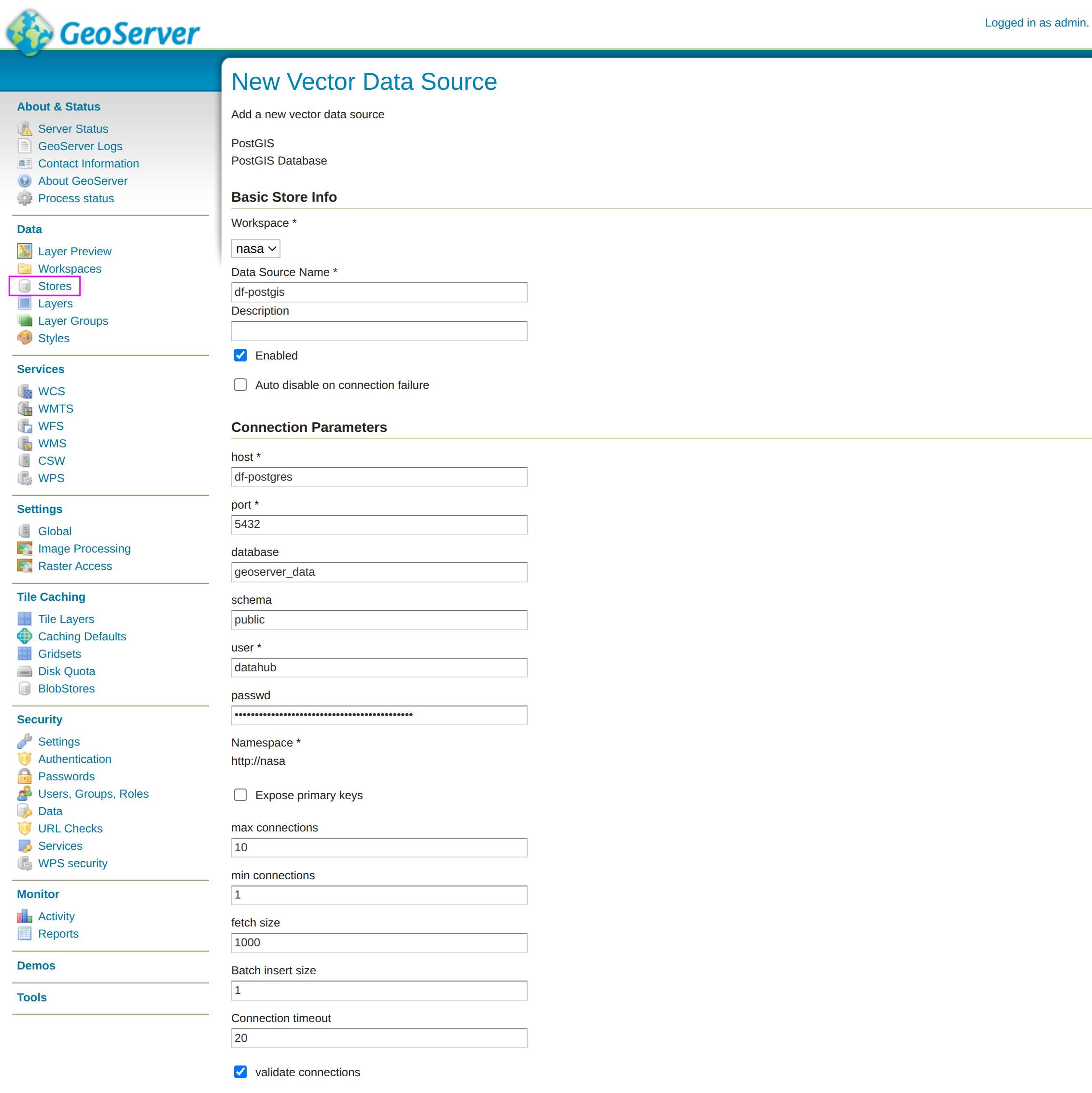 PostGIS Store Configuration