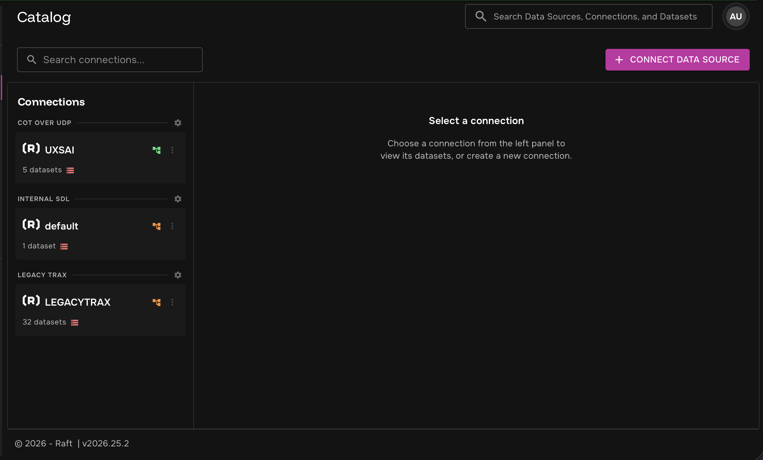 Catalog page with Connect Data Source button