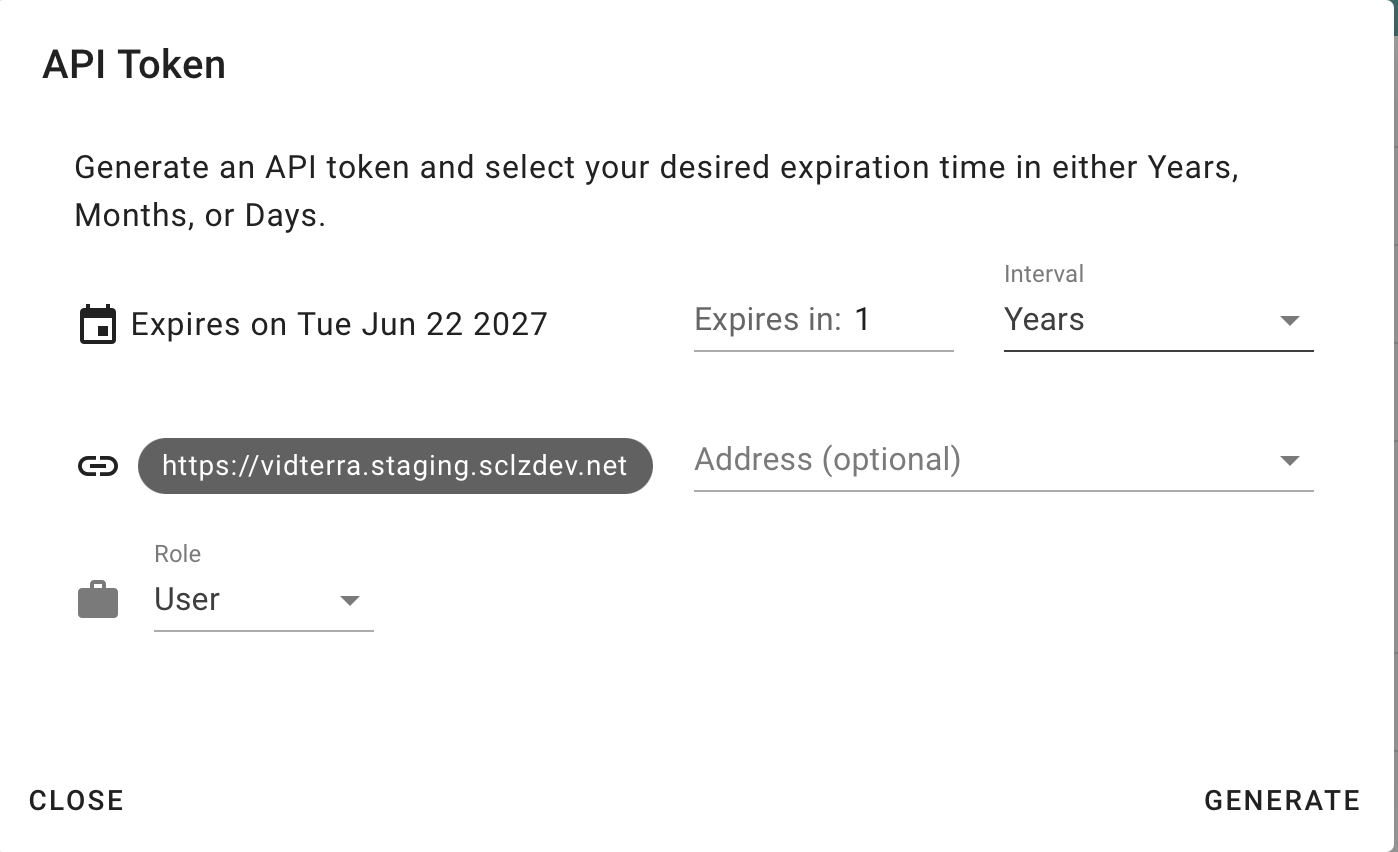 Compass API Token generation screen