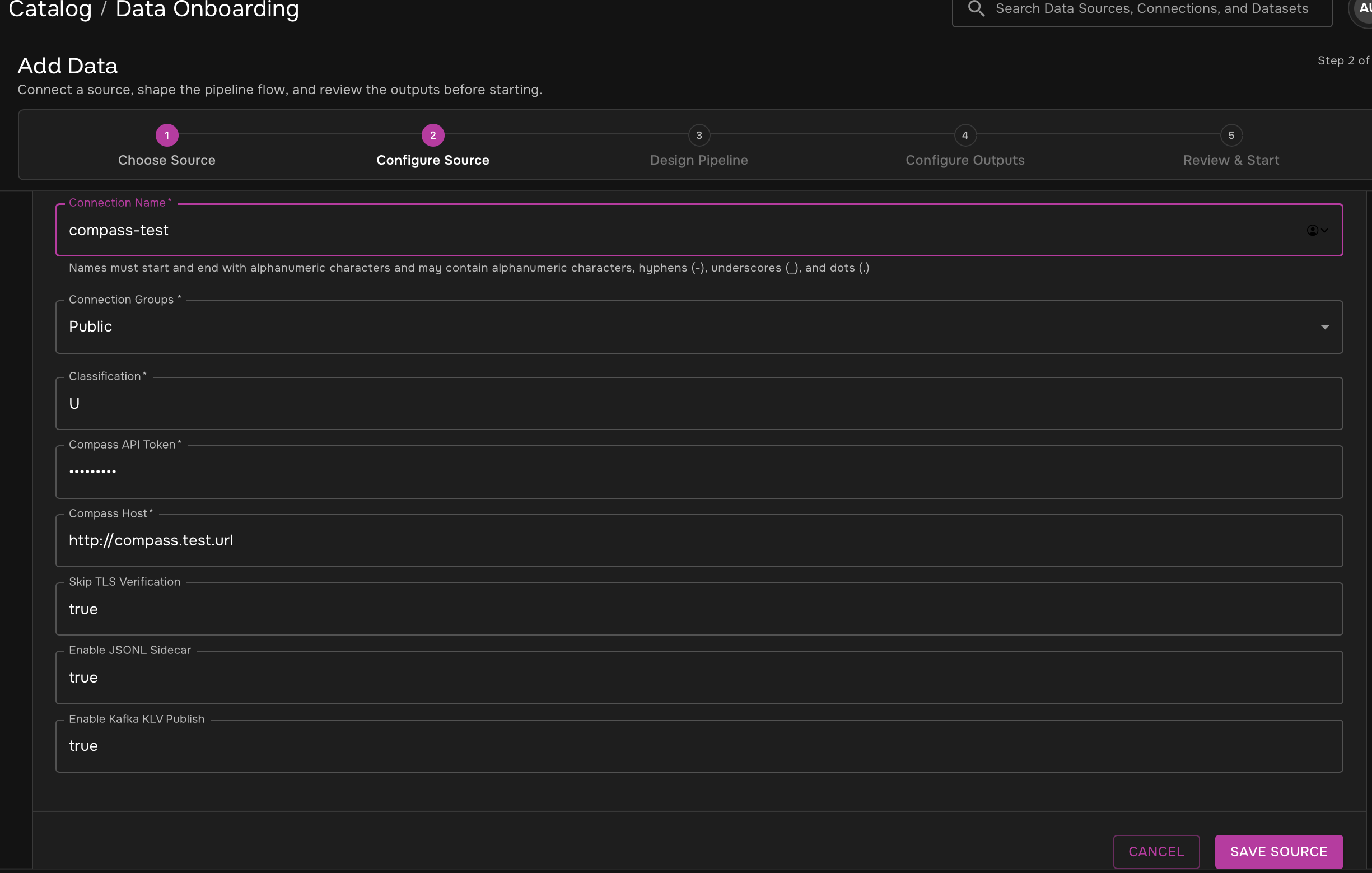 Compass source configuration form