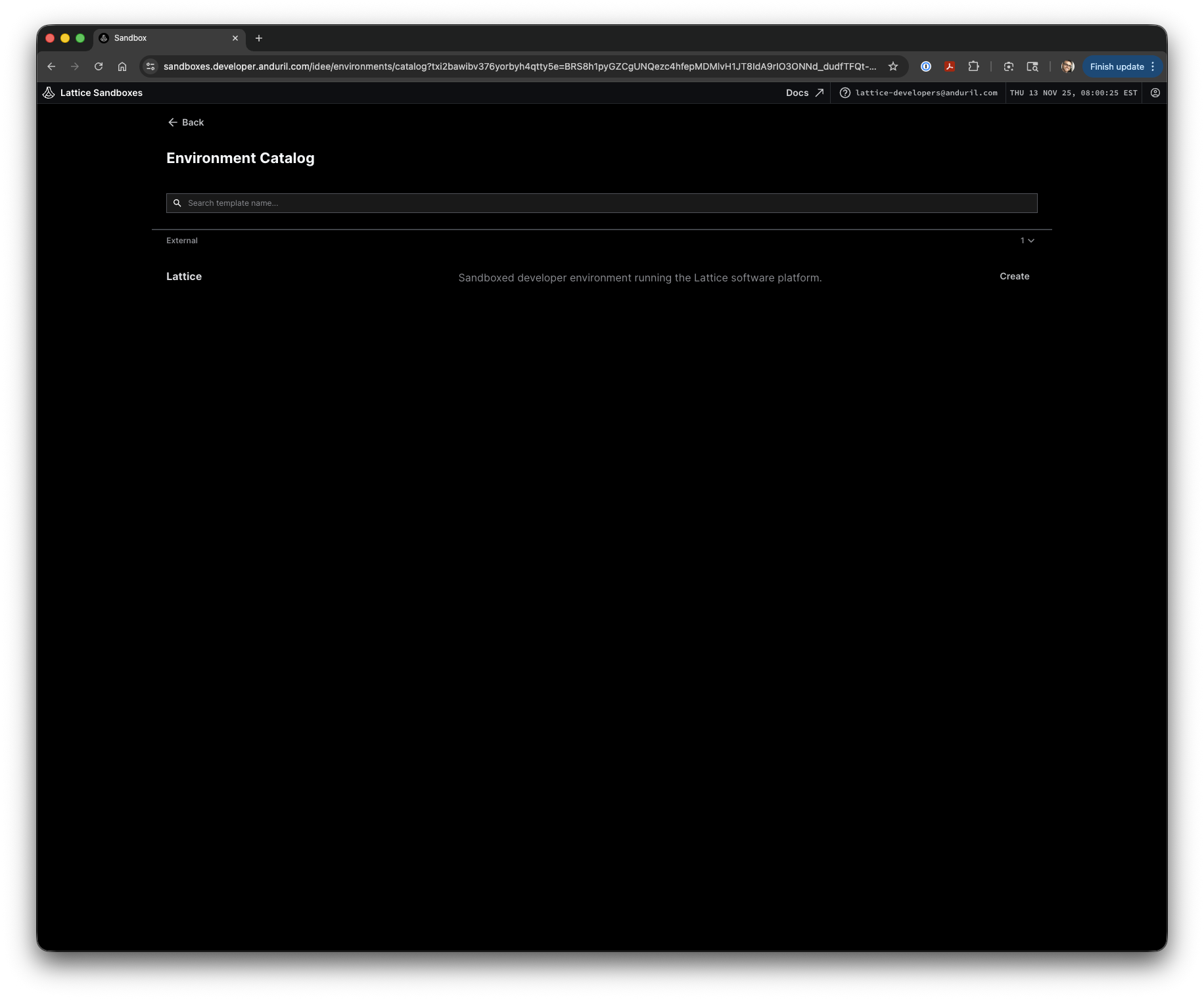 Environment Catalog showing Lattice template