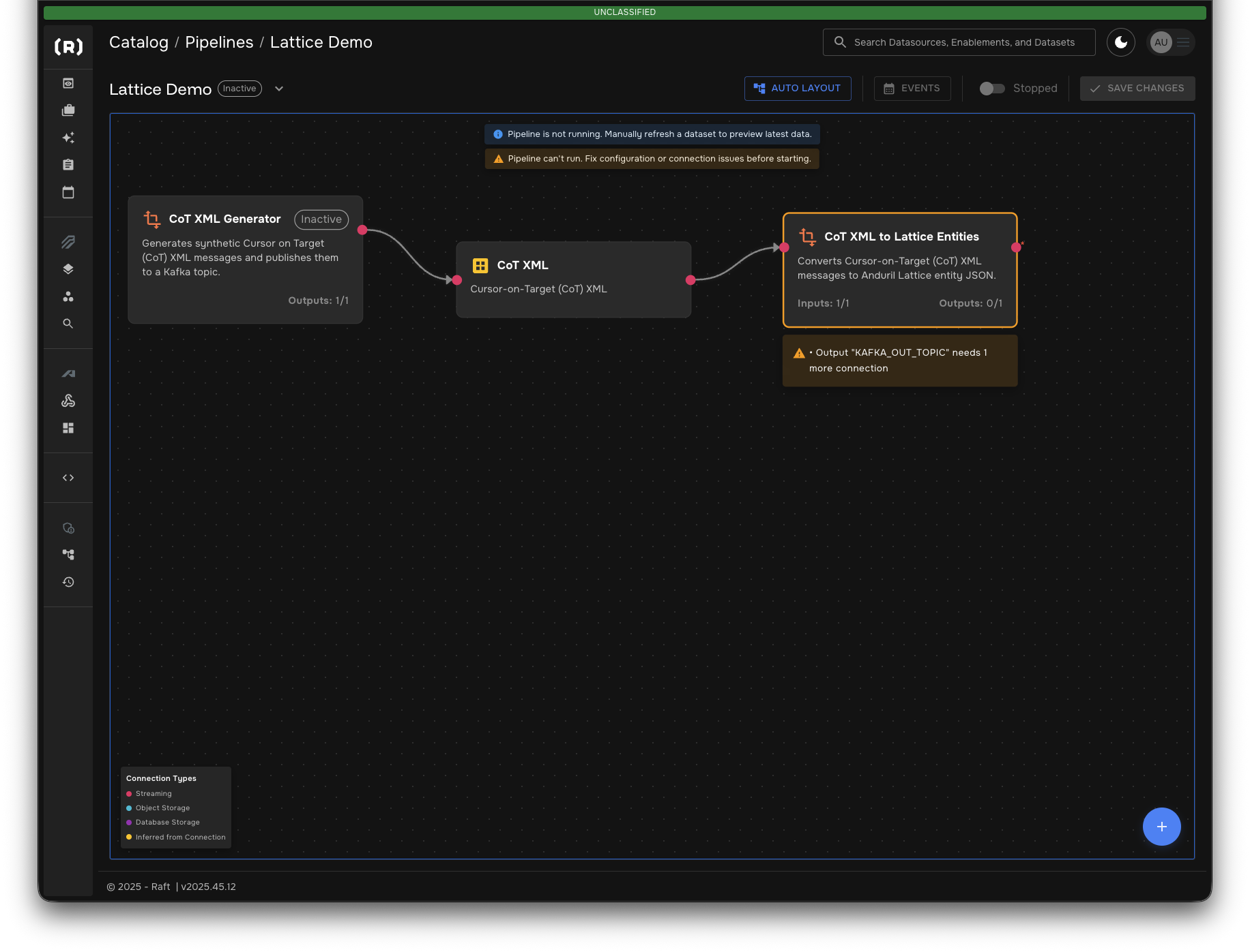 CoT XML to Lattice Entities transformer connected