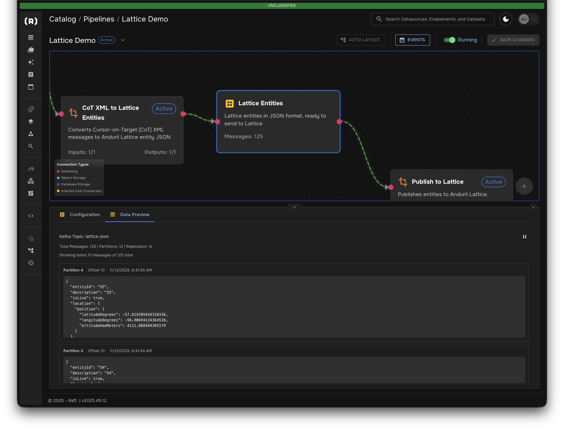 Pipeline running with data preview showing messages