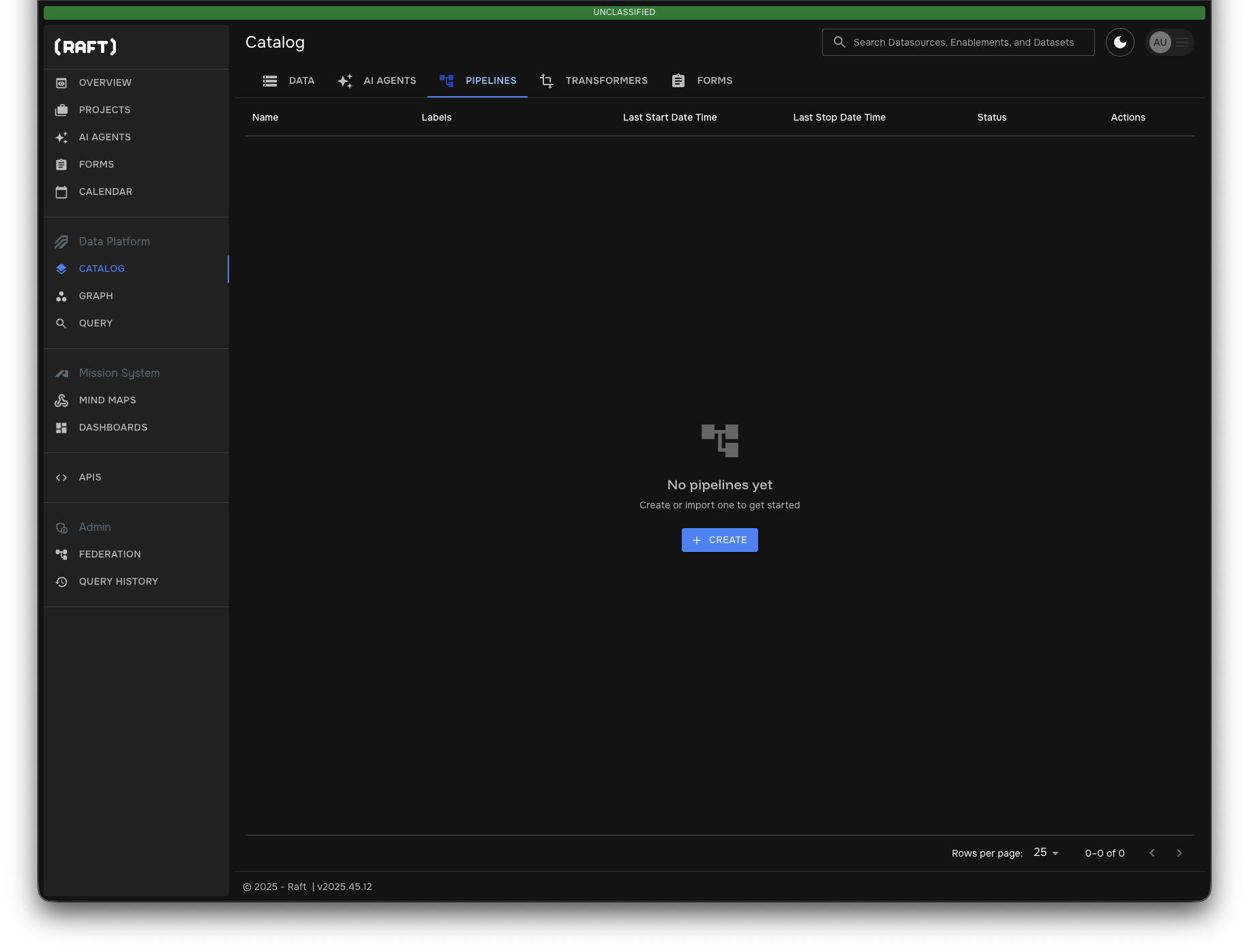 Empty pipelines page in SDL Catalog