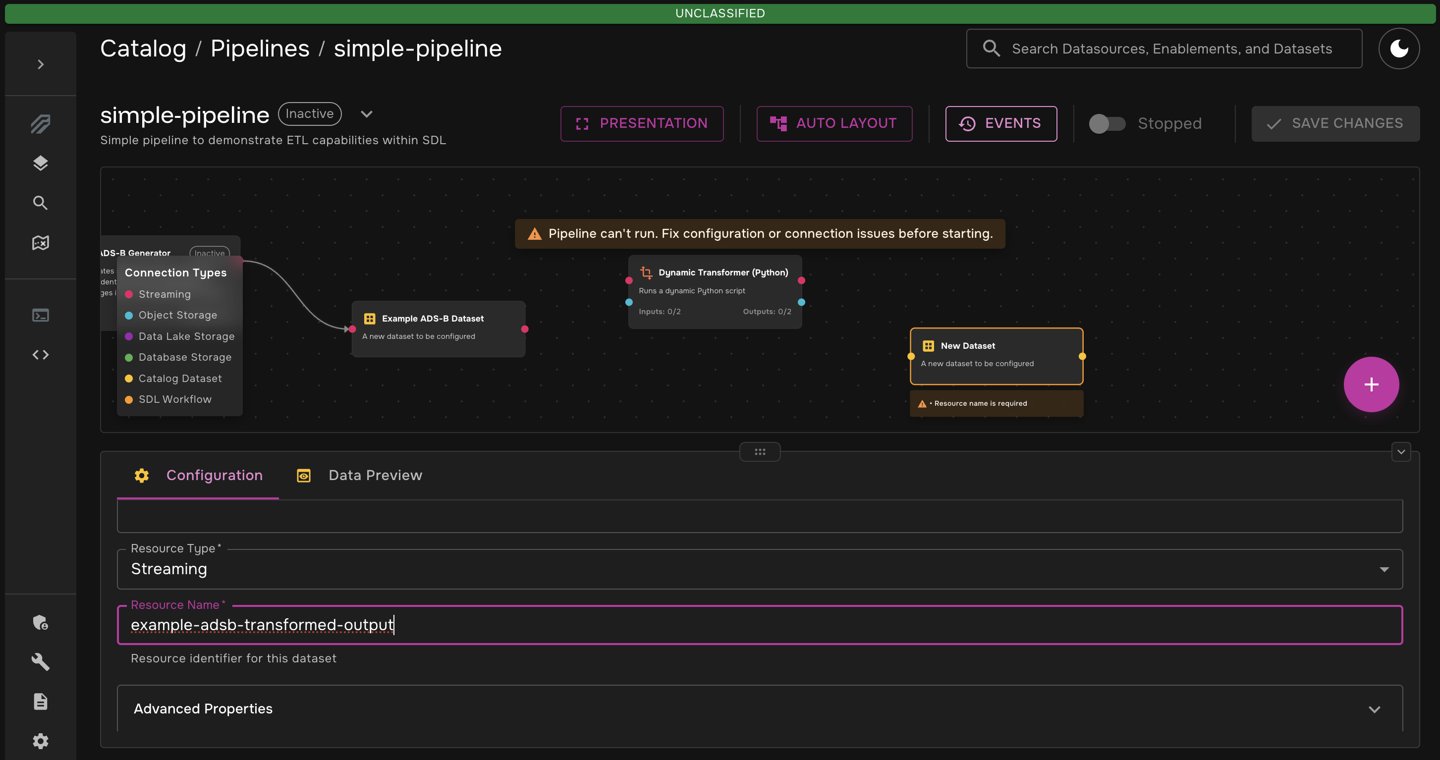 Configure Transformed Dataset