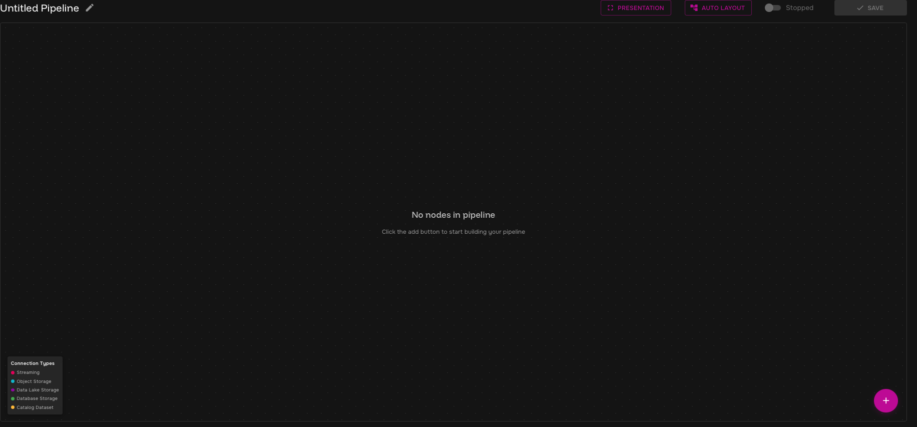 Pipeline canvas with add button