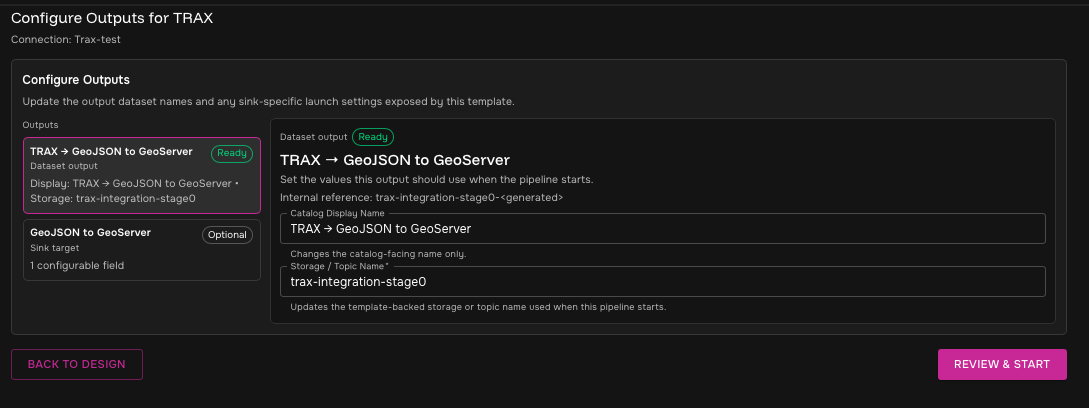 TRAX configure outputs