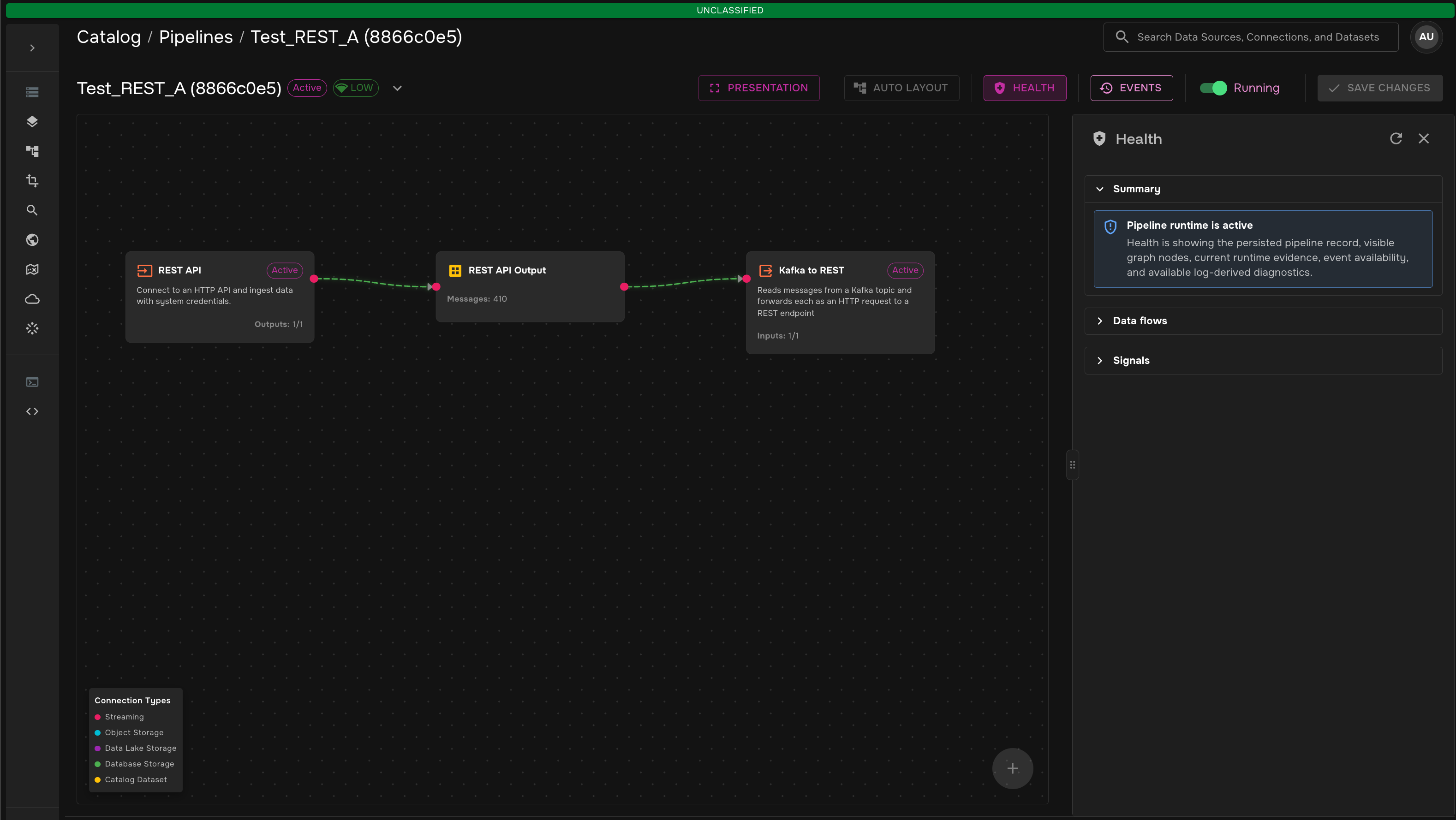 Pipeline Health showing a healthy running REST pipeline